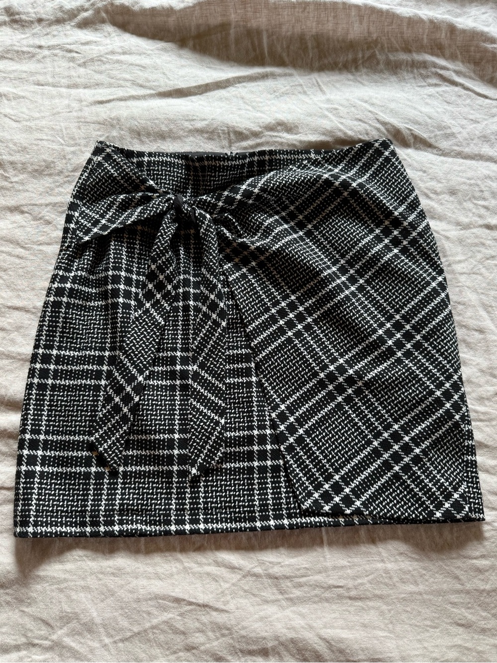 Tristan Black & White Plaid Tie-Front Mini Skirt